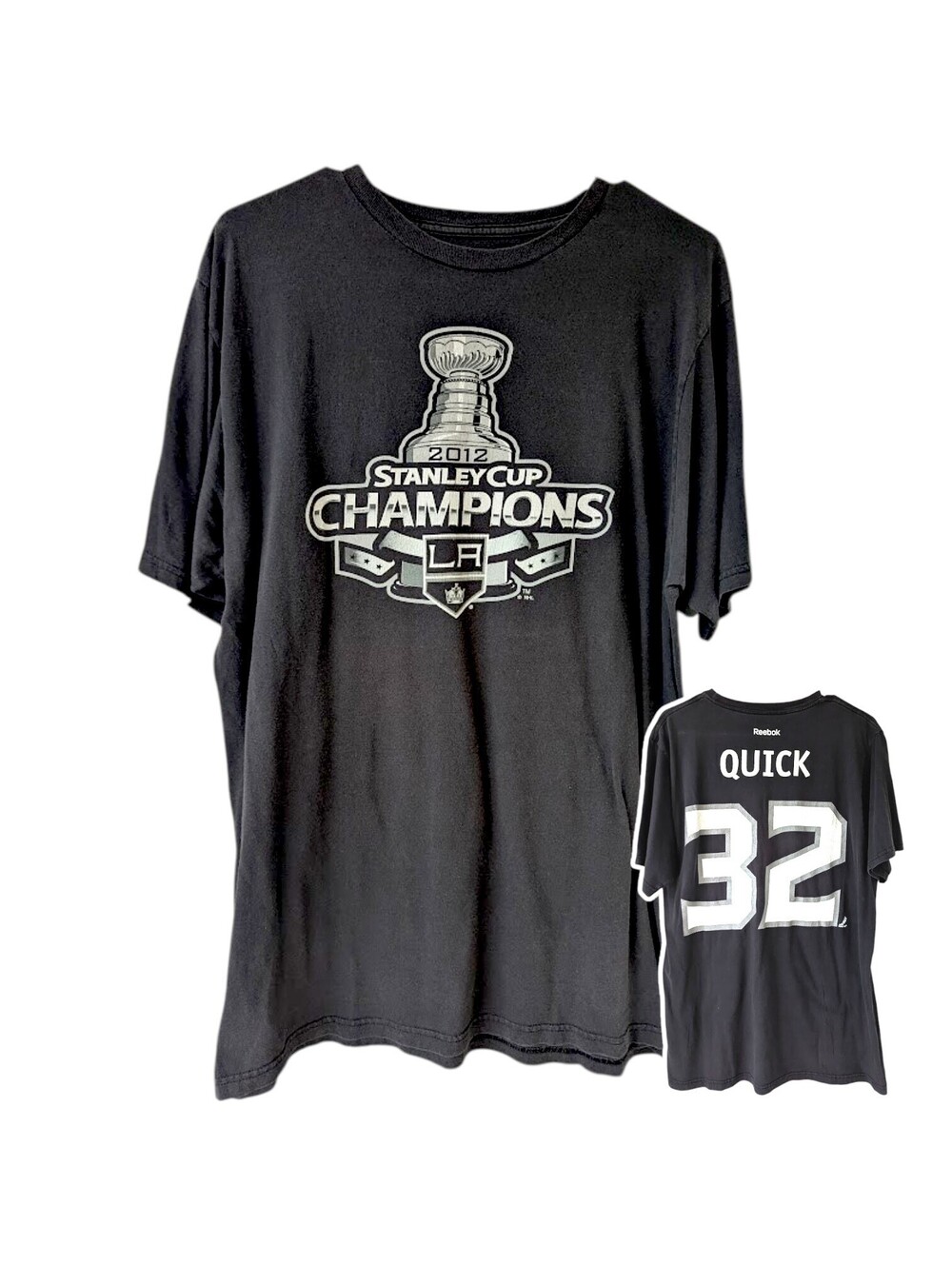 Vintage 2012 LA Kings Stanley Cup TShirt Men L Reebok NHL Hockey Graphic 21.5x30